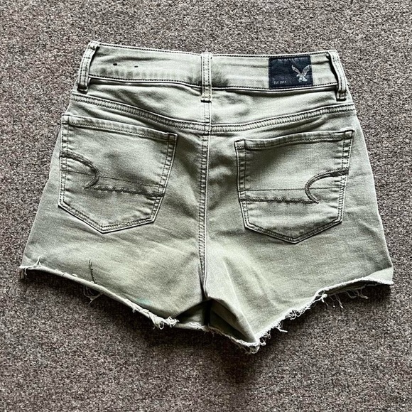 American Eagle Super Super Stretch Green Hi-Rise Shortie Shorts Women’s size 00 - Picture 2 of 7